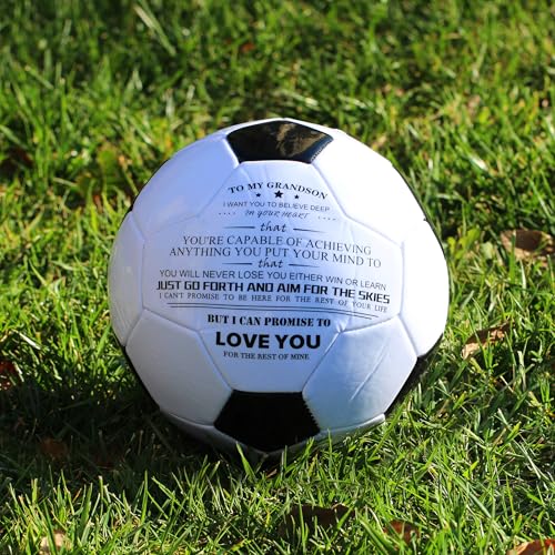 Traditional Black White Soccer Ball High Performance Diameter 21cm/ 8.3 Inch, I Love You Inspirational Soccer Gifts for Birthday Christmas - color: Grandson