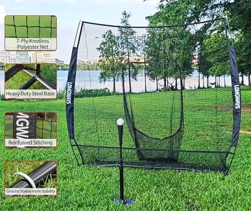 7x7ft/8x8ft Baseball Softball Net with Steel Frame for Batting, Hitting, Pitching, Portable Baseball Batting Net with Carry Bag, Great for All Levels - size: 7FT Black(Golf)