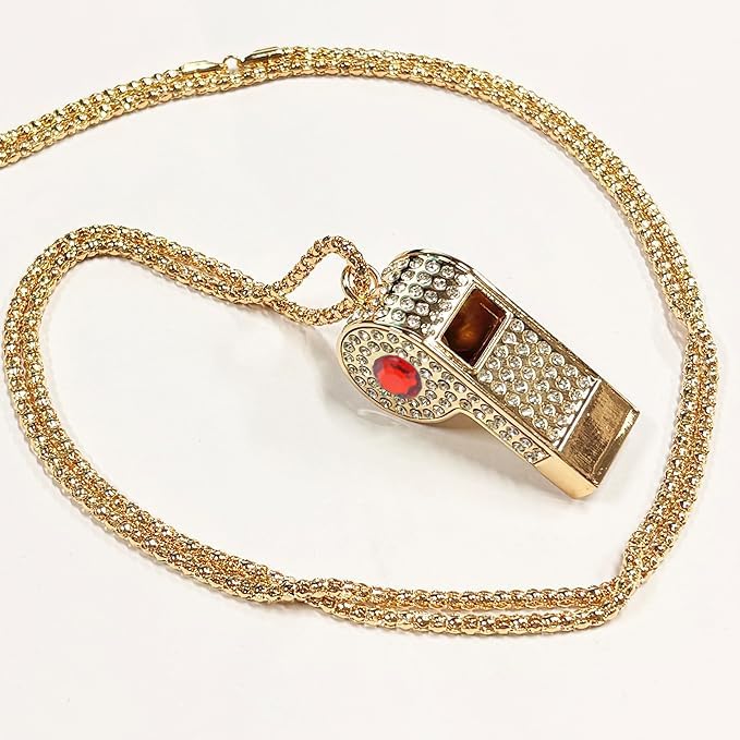 Metal Chain Rhinestone Whistle, Necklace Whistle, Suitable for Coaches, Referees,Lifeguard, Sports Activities (Gold) - color: Red