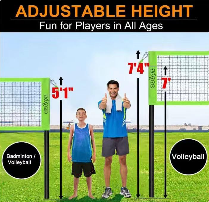 Zdgao 14 ft/20 ft 4-Way Volleyball and Badminton Combo Net with Soft Volleyball, Rubber Hammer and Carry Bag, Adjustable Height Four Square Volleyball Game Set for Backyard and Beach - color: 14FT BLUE & GREEN