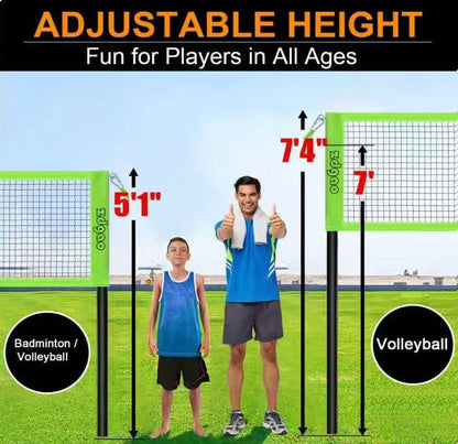 Zdgao 14 ft/20 ft 4-Way Volleyball and Badminton Combo Net with Soft Volleyball, Rubber Hammer and Carry Bag, Adjustable Height Four Square Volleyball Game Set for Backyard and Beach - color: 14FT BLUE & GREEN