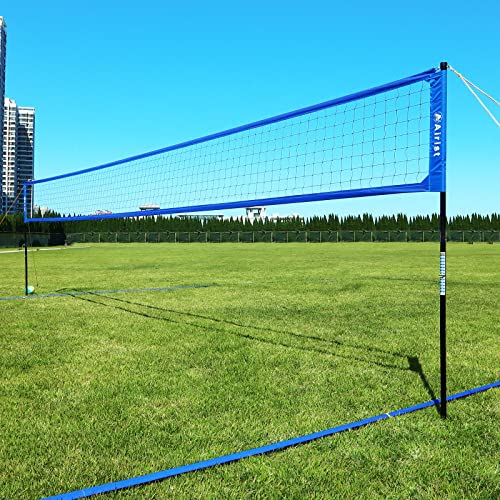 Heavy Duty Volleyball Net Outdoor with Steel Anti-Sag System, Adjustable Aluminum Poles, Professional Volleyball Nets Set for Backyard and Beach, Volleyball and Carrying Bag - color: Blue
