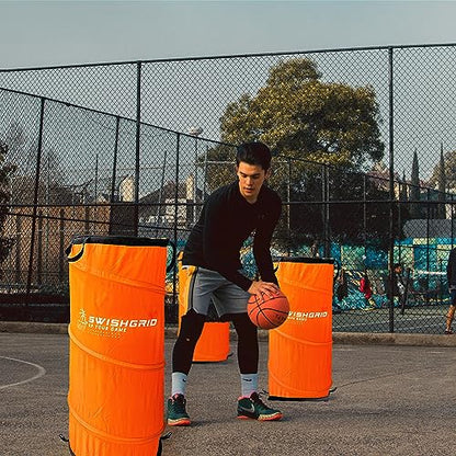 Portable Pop-Up Defender Dummy Trainer - Basketball Dribble Training - Football Tackling, Soccer Dribbling Dummies - Equipment to Improve Skills w/Built-in Storage - size: ‎2 - Pack