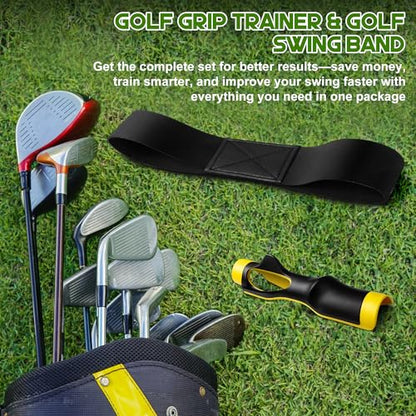 Enhon Golf Grip Trainer & Connection Band, Club Grip Trainer Aid Attachment and Swing Correcting Arm Band Kit for Right Handed Men Women Golfer Beginner Fix and Elbow Position
