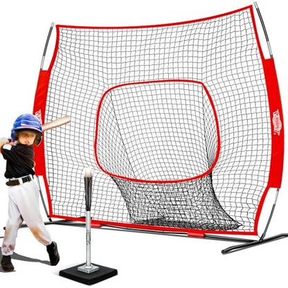 PLAYAPUT Baseball Batting Tee and Practice Net Combo for Batting, Hitting, Pitching,Throwing,6FT Baseball Net with Large Pocket Holds 50+Balls,Height Adjustable 25" to 37" Hitting Tee for All Players