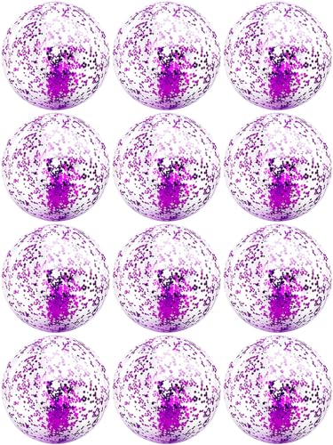 12 Pack Inflatable Beach Balls Bulk - 16" Glitter Beach Ball Pool Toys for Summer Beach Pool Party, Swimming Pool Game Water Beach Toys Kids Halloween Pool Party Favor Decorations Blow Up Beach Ball - color: Purple