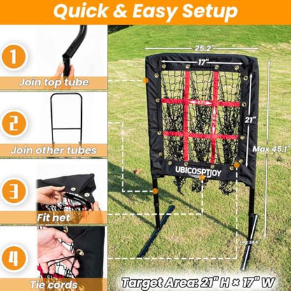 9 Hole Pitching Net with Strike Zone, Improve Baseball Softball Accuracy Training, Adjust Height to 45 Inches, Portable Set up, Indoor Outdoor Practice for Beginner and Professional