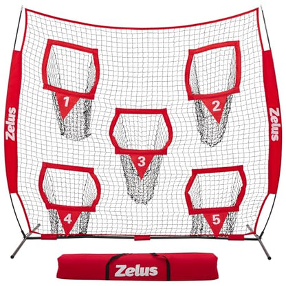 ZELUS Football Throwing Net, Quarterback Training Equipment with 5 Target Pockets, Football Practice Throwing Passing Accuracy Trainer with Carry Bag Ground Stakes for Kids Adults