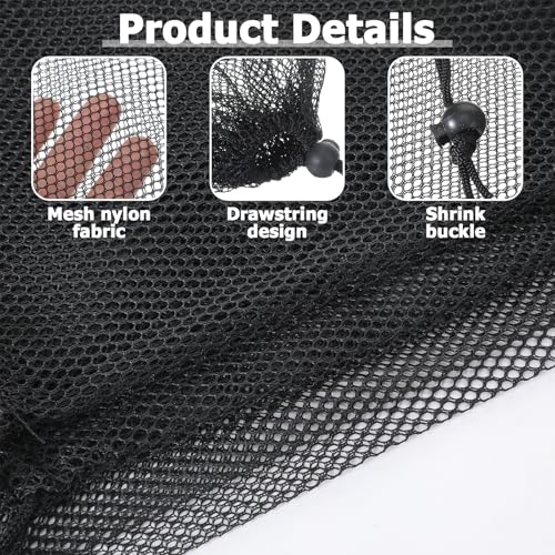4 PCS Mesh Drawstring Bag, Black Nylon Mesh Ball Bag, Multipurpose Storage Bags for Collecting Half Balls, Tennis, Toys, Beach, Sports Gym, Travel