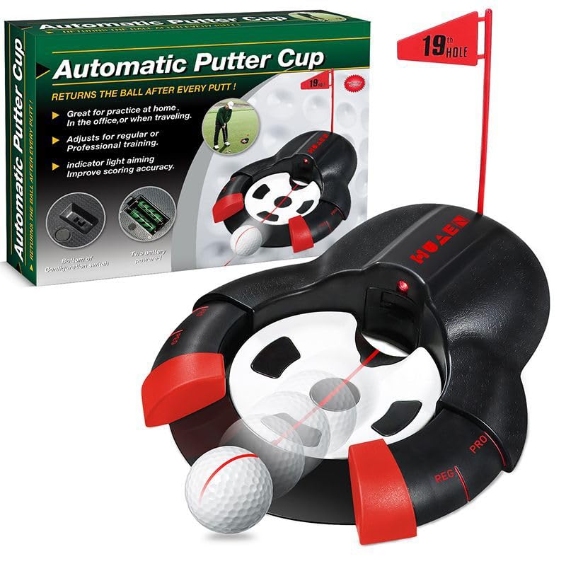 Golf Automatic Putting Ball Return Cup - Auto Returning Golf Cup Training Aid for Indoor/Outdoor Practice with a red Guide line