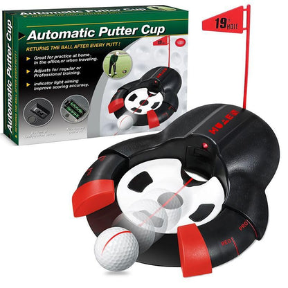 Golf Automatic Putting Ball Return Cup - Auto Returning Golf Cup Training Aid for Indoor/Outdoor Practice with a red Guide line