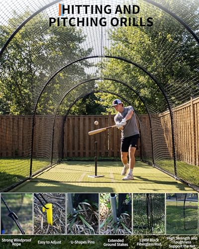 33ft Baseball Batting Cage with Frame and Net, Batting and Pitching Practice Net for Baseball, Softball, and Golf, Suitable for Backyard or Field