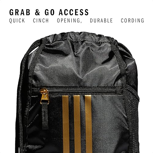 adidas Alliance Sackpack – Drawstring Backpack for Sports, Small Gym Bag - color: Black/Gold Metallic/2