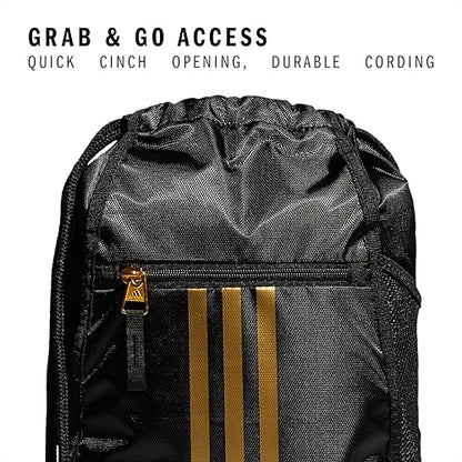 adidas Alliance Sackpack – Drawstring Backpack for Sports, Small Gym Bag - color: Black/Gold Metallic/2