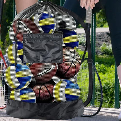 UKCOCO Heavy Duty Mesh Basketball Volleyball Soccer Ball Bag with Drawstring and Shoulder Strap, Outdoor Sports Equipment Storage Carrier for Team Training and Game Use