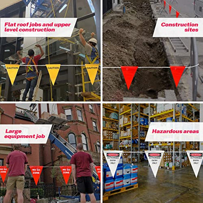 Caution Barricade Flags (102FT string) Warn of hazardous areas, traffic control.Marking construction sites, scaffolding, sporting events, private property.