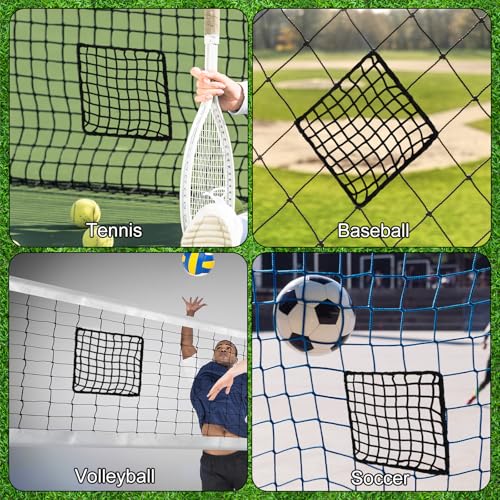 Penitue 6 Pack Universal Sports Net Repair Kit with 100 Nylon Zip Ties, 20x20cm/8x8in Polyester Netting Hole Patches for Soccer Hockey Football Golf Goal Nets Baseball Batting Cages (Black)