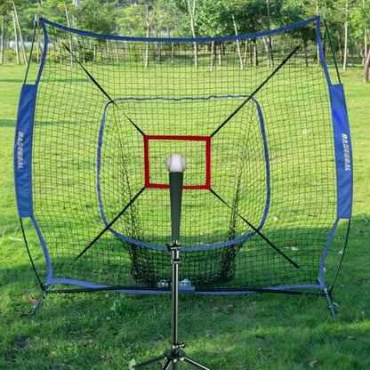 BaseGoal 7'×7' Baseball Softball Practice Net,Baseball Backstop,with Batting Tee,for Hitting Pitching Batting Catching with Bow Frame,Bonus Strike Zone - style: Blue-A