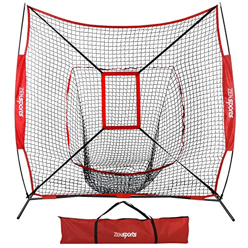 ZENY 5'x5' / 7'×7' Baseball Softball Practice Net Hitting Batting Catching Pitching Training Net with Carry Bag, Baseball Training Equipment - style: 7x7ft- Red Strike Zone