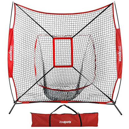 ZENY 5'x5' / 7'×7' Baseball Softball Practice Net Hitting Batting Catching Pitching Training Net with Carry Bag, Baseball Training Equipment - style: 7x7ft- Red Strike Zone