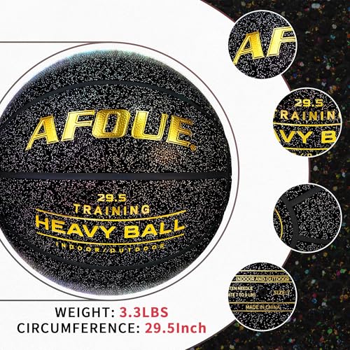3.3LBS 1.5kg Heavy Training Basketball, 29.5" Size 7 Quality Faux Leather Construction Starry Black, Indoor Outdoor Improving Strength Handling Dribbling Shooting (Deflated)