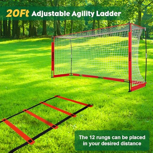 RINREA Portable Soccer Goal, Collapsible Soccer Goal Net Metal Base, Quick Setup Soccer Training Equipment with 1 Carry Bag, 1 Agility Ladder, 4 Ground Nails - color: 14×7ft Red