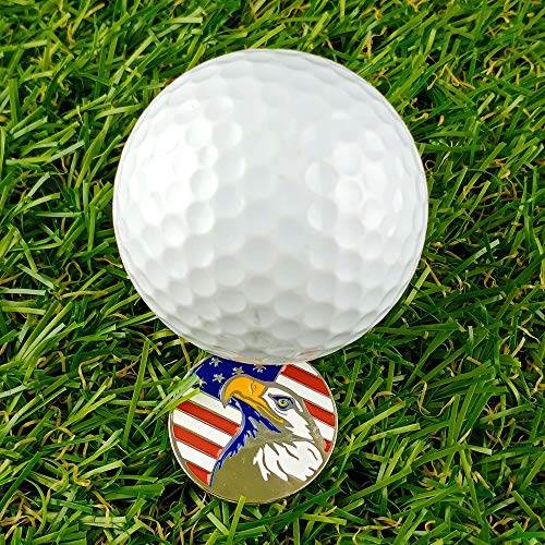 Golf Ball Markers with Hat Clips Value Sets for Men Women Golfer, Removable Attaches Easily to Golf Cap Premium Gifts - color: Flag and Eagle