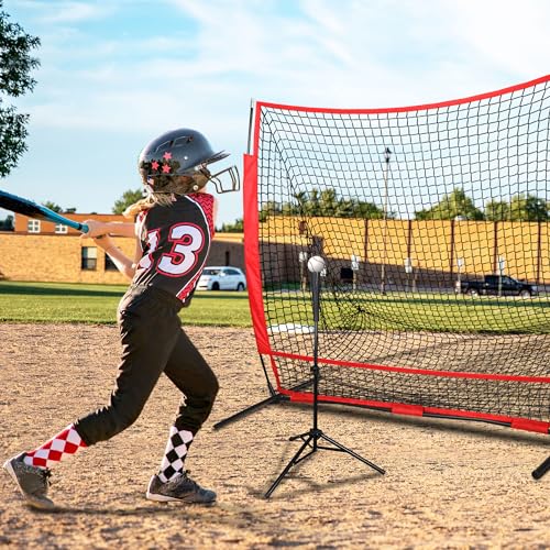 Nova Microdermabrasion 5x5ft Baseball & Softball Net with Bow Frame, Batting Tee - Portable Practice Net for Hitting and Pitching with Carry Bag and Backstop Screen - Great for All Skill Levels - style: Baseball Net and Tee