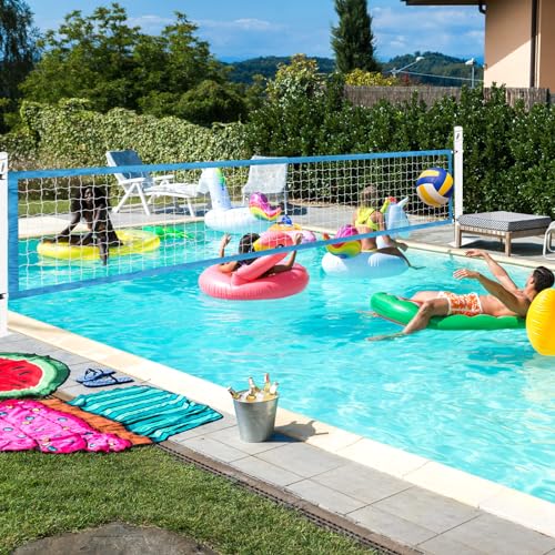 Pool Volleyball Net Replacement Adjustable Length 15-25 ft Portable Volleyball Net for Outdoor Backyard Swimming Pool Beach - color: Light Blue