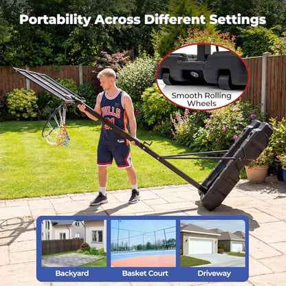 Goplus Foldable Basketball Hoop, 10 FT Stepless Adjustable Basketball Goal System w/Fillable Base, Wheels & Shatterproof PC Backboard for Adults, Indoor Outdoor Portable Basketball Stand for Backyard