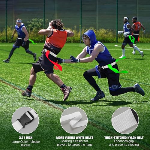Flag Football Belts, Set of Flag Football Flags for Kids Adults, and Youth, Adjustable Flag Football Belt Set 14 Players Training Competition (Orange and Lime Green)