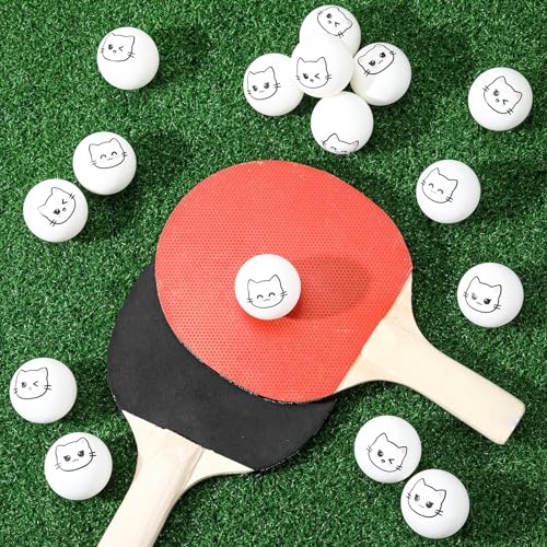 Soulchen 24 Pcs Cat Table Tennis Balls Novelty Face Cute Table Tennis Balls Bouncy Cats Toys for All Golfers Birthday Gift Outdoor Practice Pet Toys