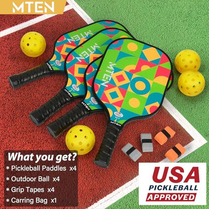 Pickleball Paddles Set of 2 or 4, or Single Paddle – USAPA Approved Fiberglass Surface Pickleball Rackets Set for Men & Women - color: Green Black*4