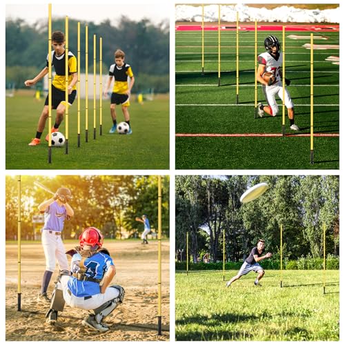 Soccer Agility Training Equipment: 6 Soccer Agility Poles, 20ft Agility Ladder, 10 Soccer Cones, 1 Jump Rope. Soccer Training Poles for Speed Training, Agility Training - color: yellow