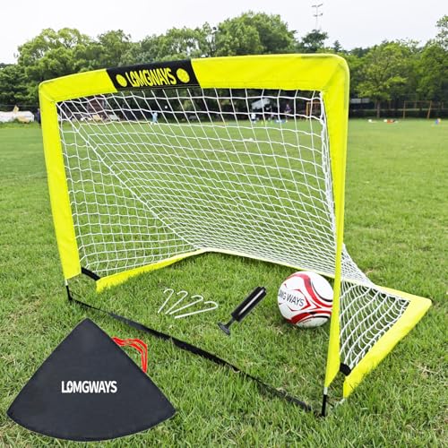 LOMGWAYS Soccer Goal – Foldable Frame Net for Kids + Youth – Indoor + Outdoor Soccer Goal with Carry Bag – Easy Set up – Multiple Sizes for Practice & Games - size: 4x3FT(Size 5 Ball)