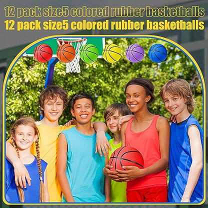 Jerify 12 Pack Official Size Rubber Basketballs for Kids Child Junior Youth Indoor Outdoor Sports Basket Balls with Pump Back to School Student Gifts Operation Christmas Bulk Items - size: Size 5, 27.5"