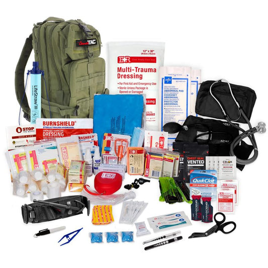 MediTac Rucksack Assault Trauma Tactical Kit Feat. SOF Tourniquet, Chest Seals, Clotting Gauze – Olive Drab