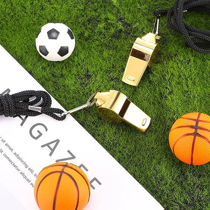 Jenaai Gold Whistle Bulk with Lanyard, Stainless Steel Metal Sport Loud Coach Whistle for Teachers Police Football Basketball Soccer Hockey