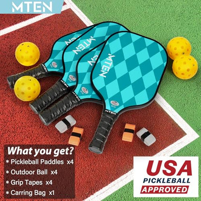 Pickleball Paddles Set of 2 or 4, or Single Paddle – USAPA Approved Fiberglass Surface Pickleball Rackets Set for Men & Women - color: Lake blue*4
