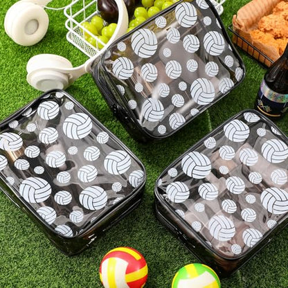 Kacctyen 20 Pcs Volleyball Team Gifts for Girls Women Cosmetics Bag PVC Transparent Black Waterproof Makeup Bag Volleyball Theme Party Favor 8 x 6 x 2.4'' Travel Pouch Portable Toiletry Storage