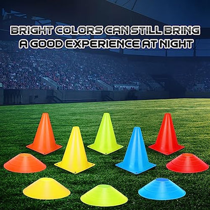 Hiboom 50 Pack Cones Sports Training Set, 30 Pcs 7 Inch Soccer Cones and 20 Pcs Disc Cones for Soccer Basketball Drills