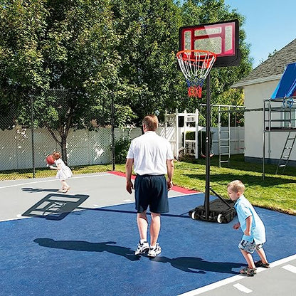 Giantex Basketball Hoop Outdoor Indoor, 4.3 FT-8.2 FT Height Adjustable Basketball Goal Court System w/Fillable Base, Backboard & 2 Wheels, Portable Basketball Hoop for Kids Backyard Driveway
