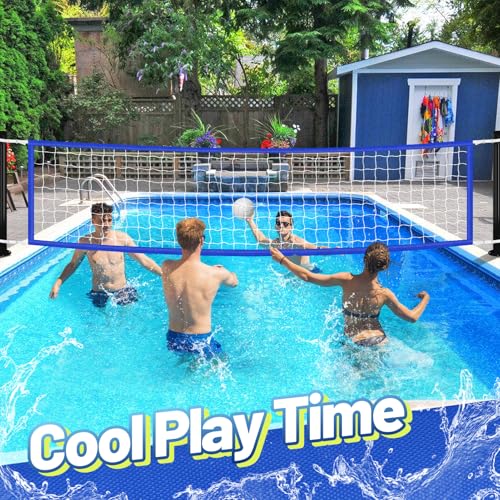 Durable PE Pool Volleyball Net Replacement - Adjustable 15-31.4Ft Width, 3Ft Height (Net Only) - color: Blue
