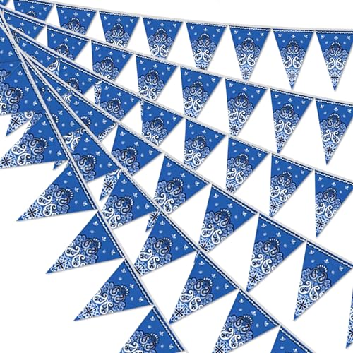 49ft Western Cowboy Birthday Decorations, western cowboy Pennant Flag Banner, western cowboy Theme Triangle Flags Banner for western cowboy Birthday Party Decorations (Blue Paisley) - color: Cowboy