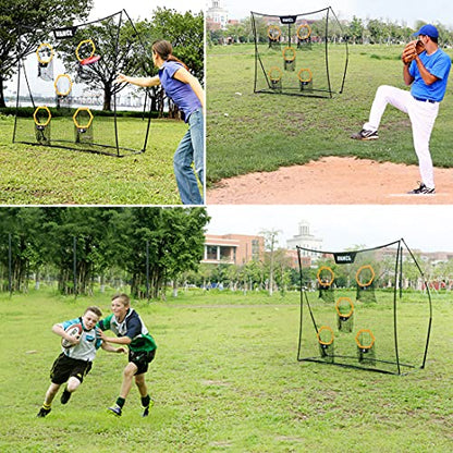Football Training Net Portable 7X7ft Knotless Quarterback Throwing Net for Improving Football Accuracy Throwing with 5 Target Pockets &Carry Bag