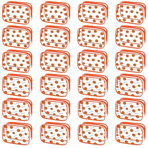 Kacctyen 24 Pcs Basketball Team Gift Bag Bulk for Snacks Sport Goodie Makeup Bag Clear PVC Pouch Organizer with Zipper Waterproof Travel Case for Woman Team Party Favors Birthday Decorations Supplies - style: Basketball