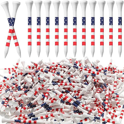 Mudder 600 Pcs Golf Tees USA American Flag Golf Tees Bulk Long Bamboo Red White and Blue Patriotic Tee for Men Women - size: 3-1/4", style: Chic