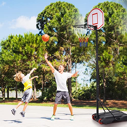 Giantex Portable Basketball Hoop with Wheels, 5.8-6.8 Ft Adjustable 28 Inch Backboard Basketball Goal, Height Adjustable Youth Junior Kids Basketball Hoop for Outdoor Indoor Driveway Garage