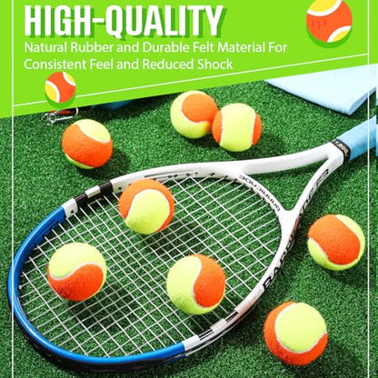 Foilswirl 30 Pcs Tennis Balls Bulk 50% Low Compression Orange Tennis Ball for Beginners Training Practicing Transition Pet Dog Playing Practice, 2. 56 Inch