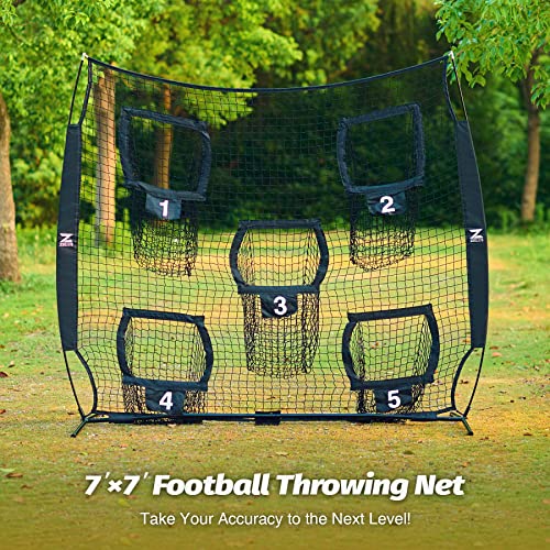ZELUS 7 x 7ft Football Trainer Throwing Net | Training Target Practice with 5 Targets | Great for Quarterback | Includes Carry Bag - color: Black